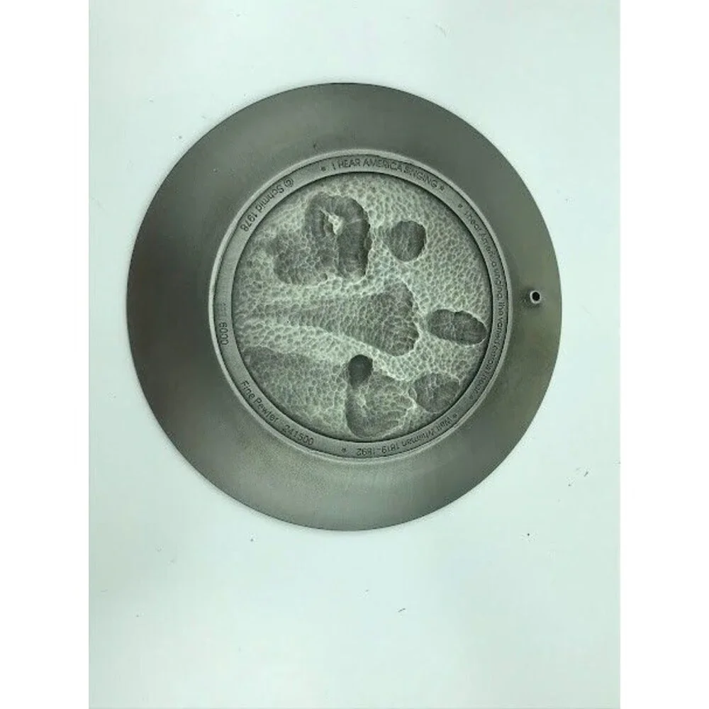 Vintage Schmid~ 6” Pewter Plate 222/6000~I Hear America Singing~ Christmas 1979
